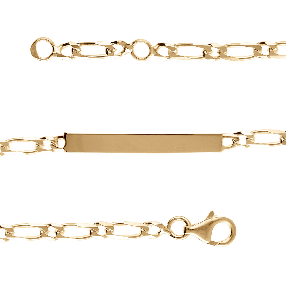 Gourmette pour enfant en plaqué or maille figaro 1+1 largeur 3mm et longueur 14cm + 2cm de rallonge