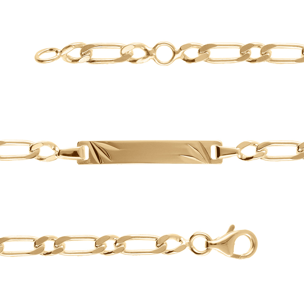 Gourmette pour bébé en plaqué or maille 1+1 avec diamantage étoilé dans les coins - largeur 3mm et longueur 14cm + 2cm de rallonge