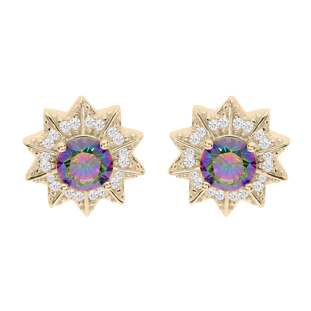 Boucles d'oreille en plaqué or oxyde arc en ciel mystique contour oxydes blancs sertis et fermoir poussette