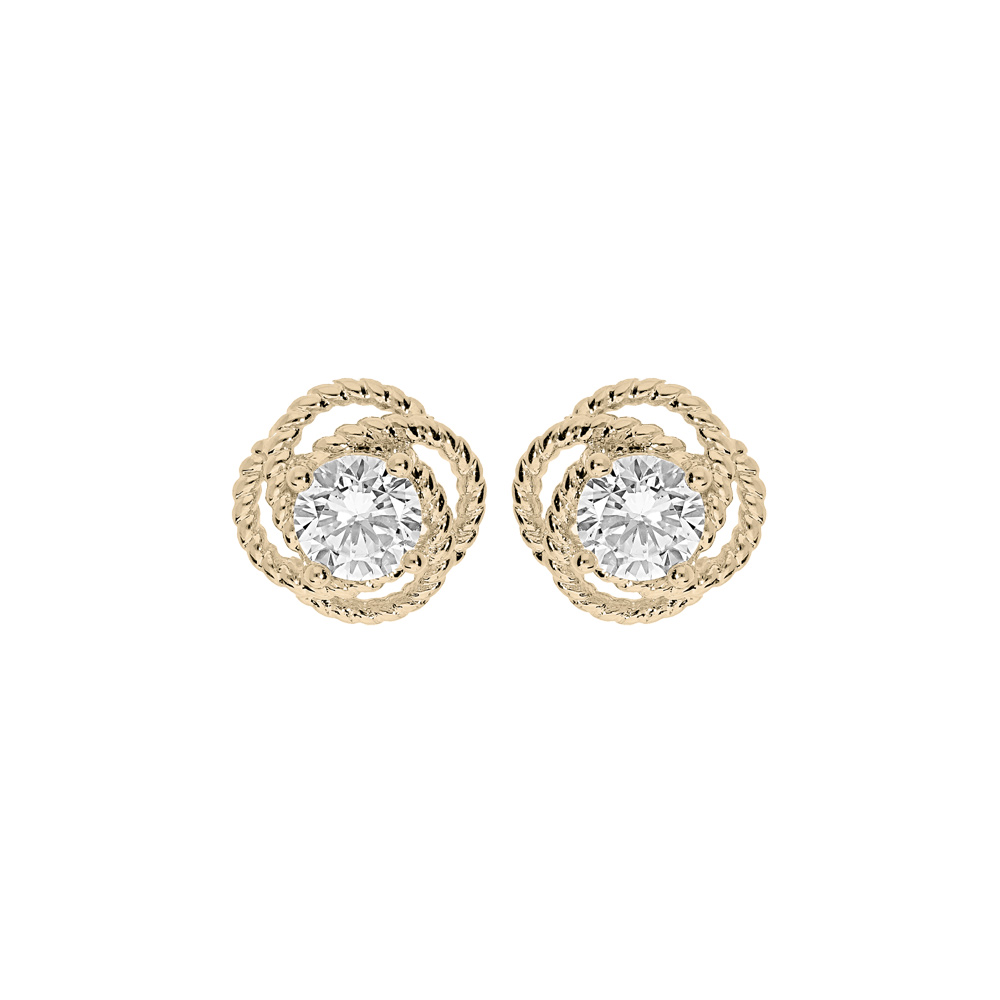 Boucles d'oreille tige en plaqué or noeud d'amouravec oxyde blanc