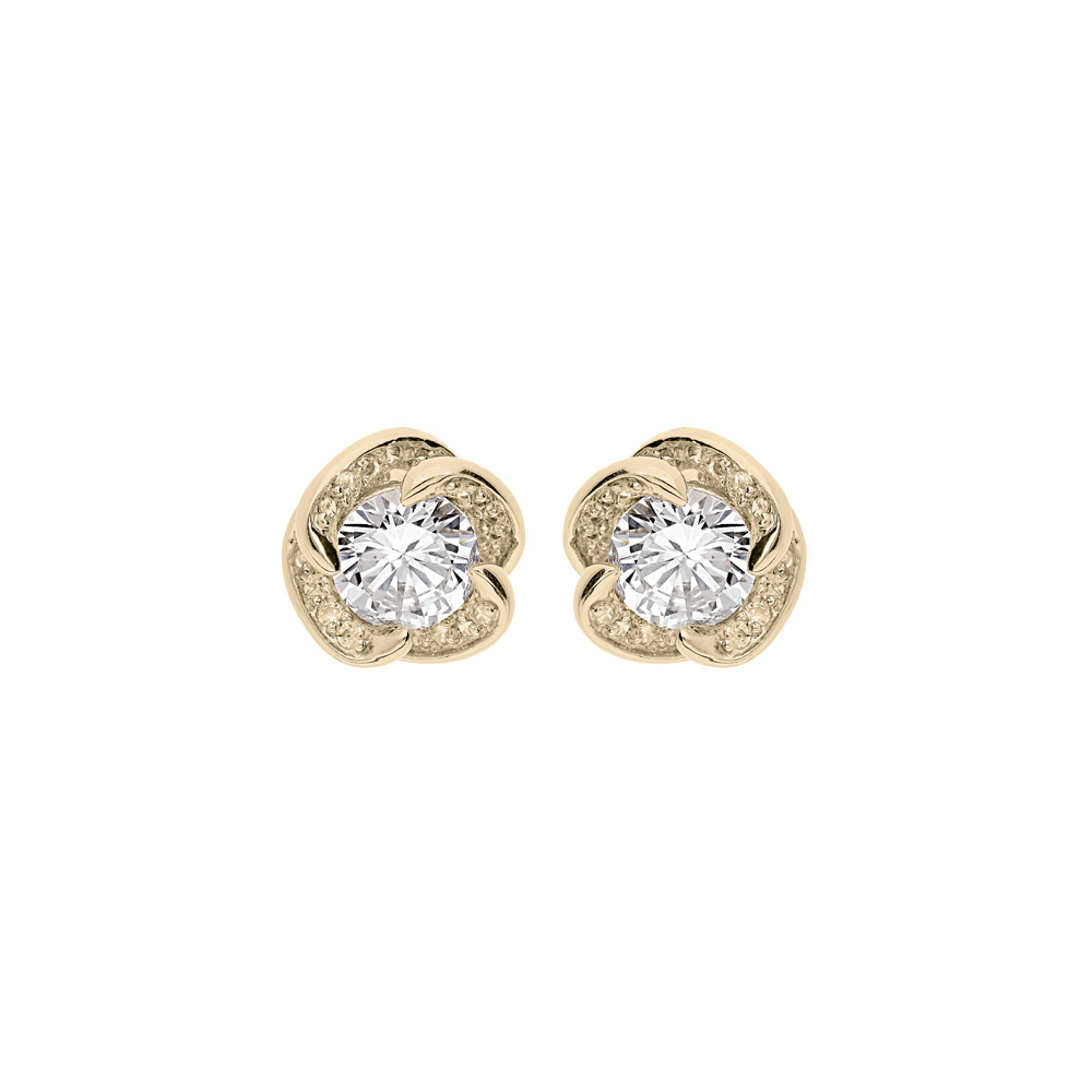 Boucles d'oreille tige en plaqué or noeud d'amour en oxydes blancs
