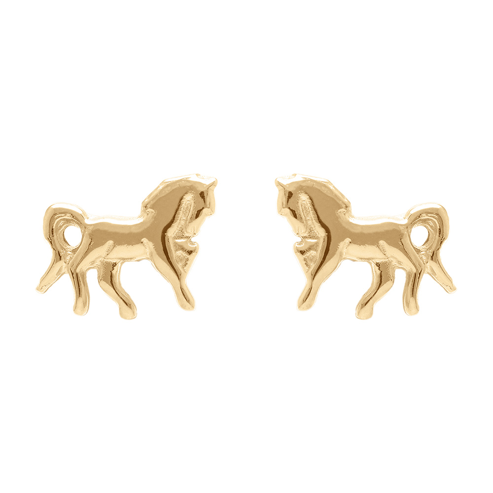 Boucles d'oreilles en plaqué or cheval et fermoir poussette