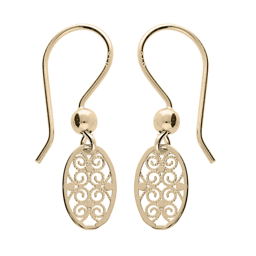 Boucles d'oreille en plaqué or filigrane ovale et fermoir crochet