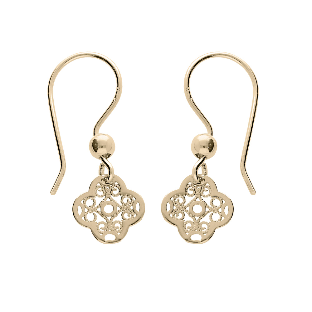 Boucles d'oreille en plaqué or motif ancien fleur et fermoir crochet