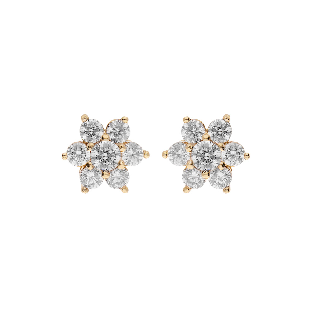 Boucles d'oreille tige en plaqué or marguerite oxydes blancs sertis et fermoir poussette