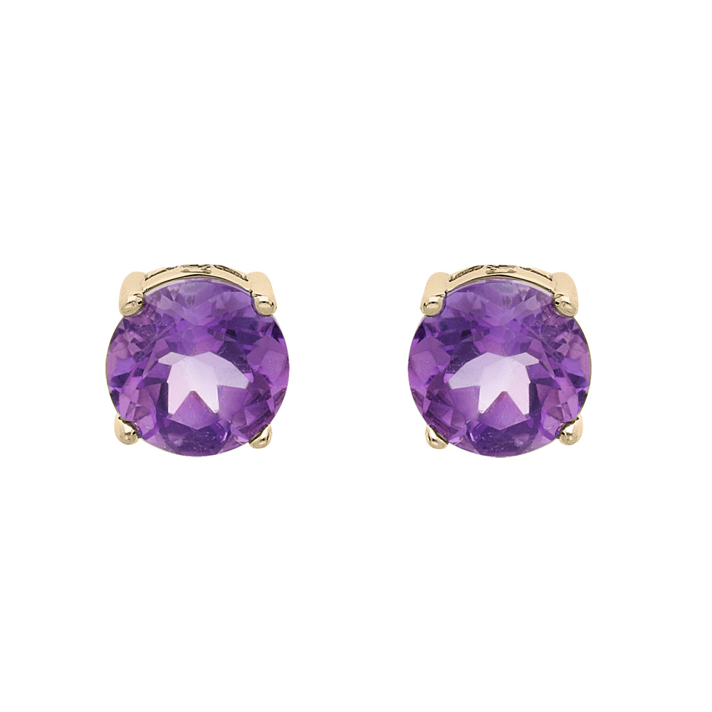 Boucles d'oreille en plaqué or pierre véritable Améthyste 4mm fermoir poussette