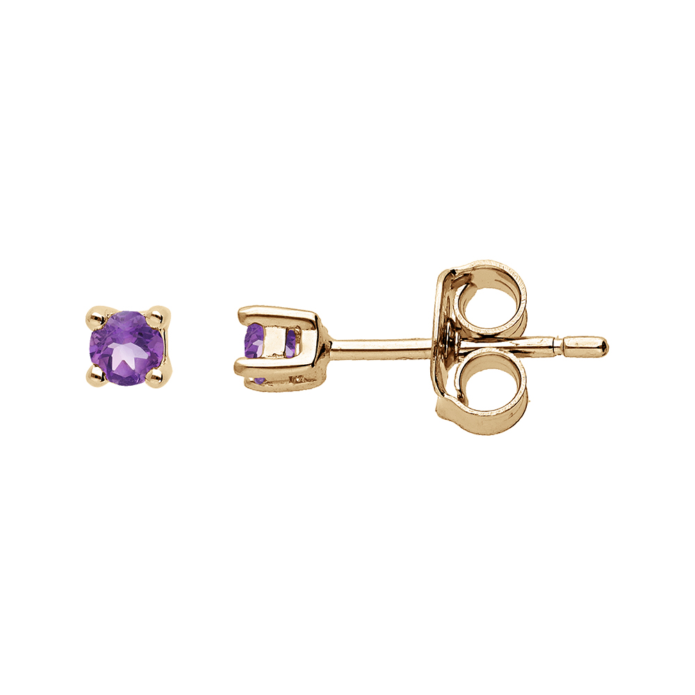 Boucles d'oreille en plaqué or pierre véritable Améthyste 2.5mm et fermoir poussette