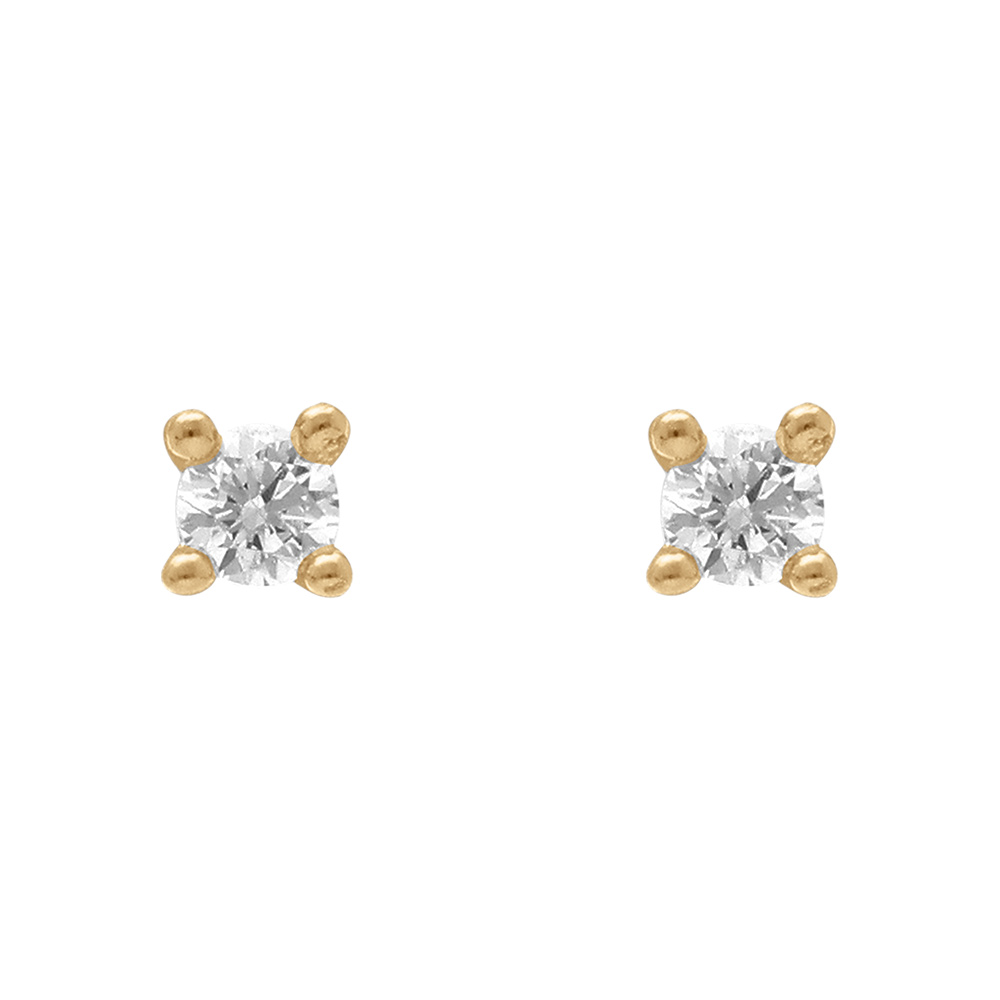 Boucles d'oreille tige solitaire en plaqué or oxyde blanc serti 4 griffes 2mm