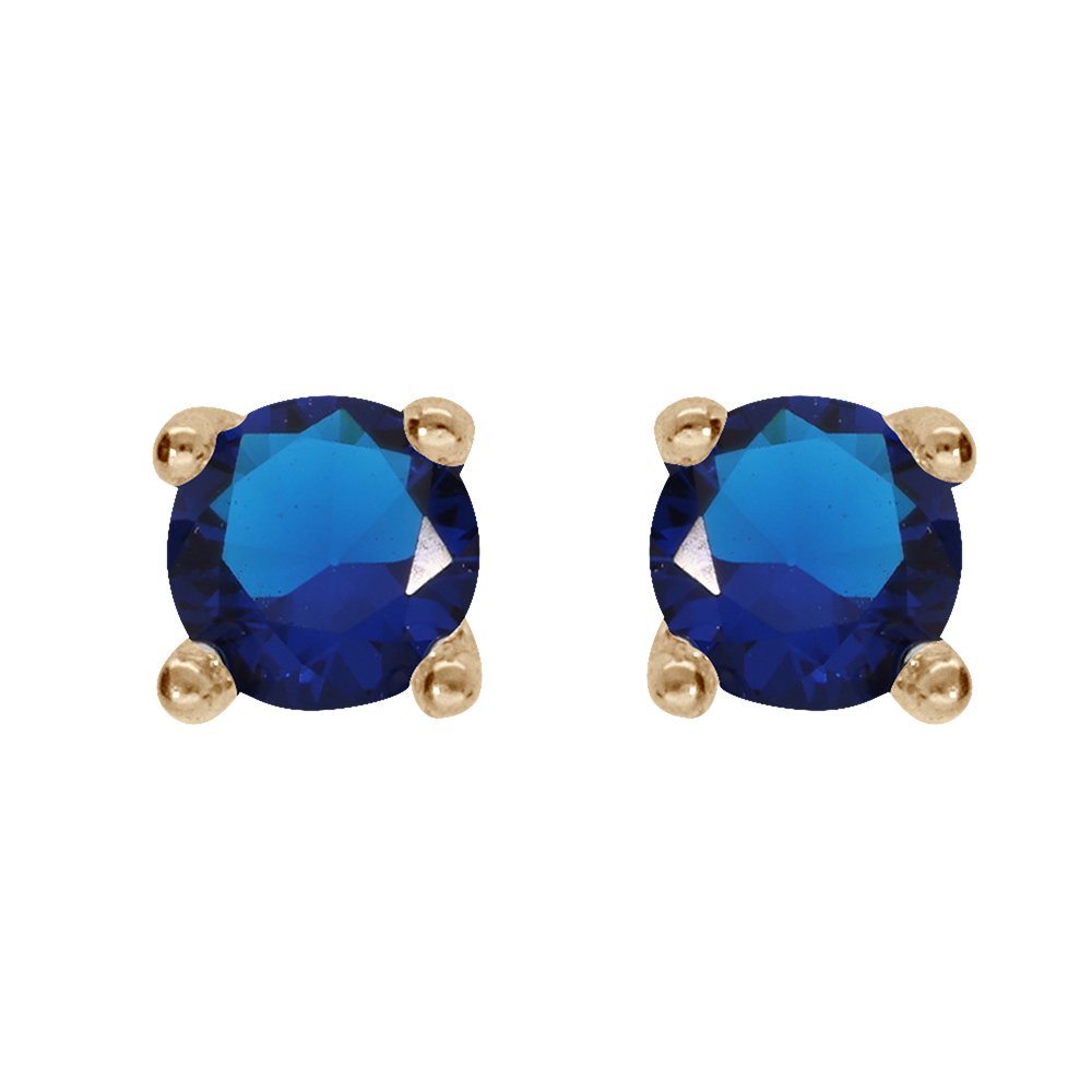 Boucles d'oreille tige solitaire en plaqué or oxyde rond bleu serti 4 griffes 3mm