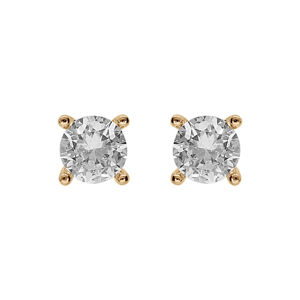 Boucles d'oreille tige solitaire en plaqué or oxyde blanc serti 4 griffes 4mm