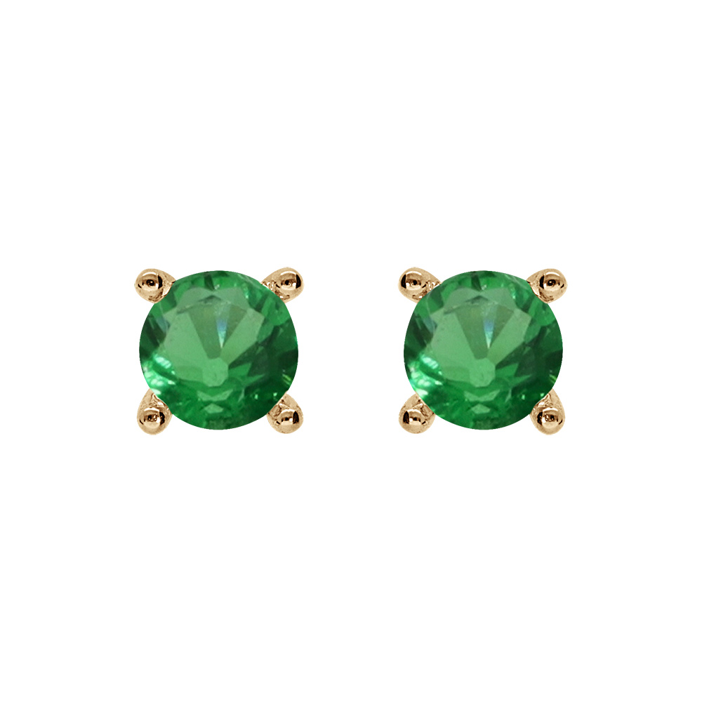 Boucles d'oreille tige solitaire en plaqué or, clou 4mm oxyde vert serti 4 griffes