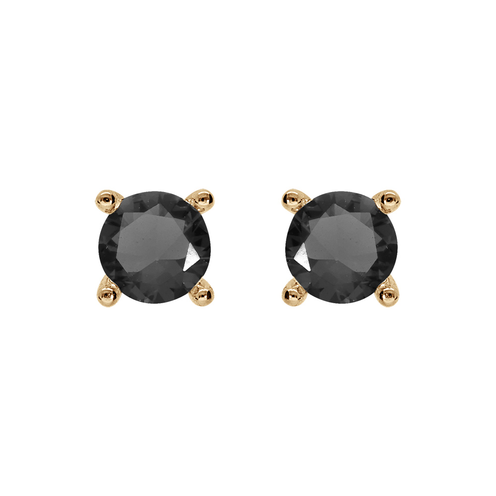 Boucles d'oreille tige solitaire en plaqué or, clou 4mm oxyde noir 4 griffes