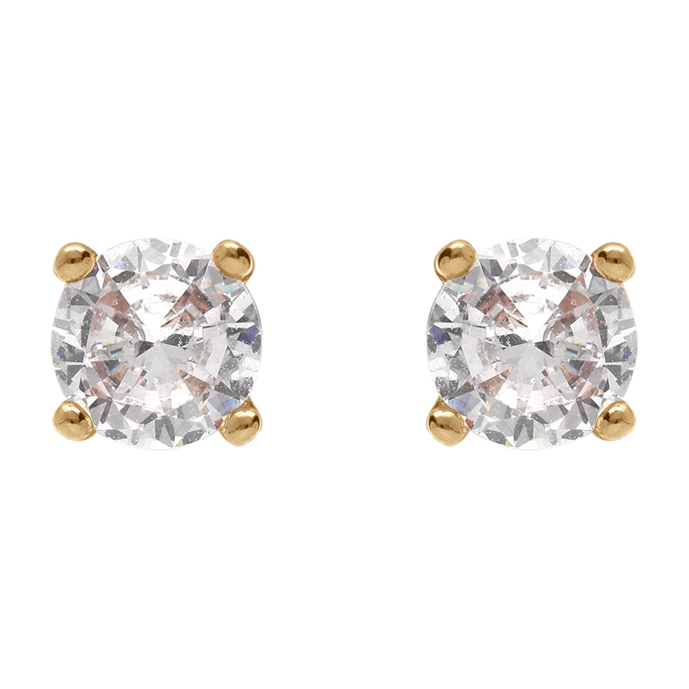 Boucles d'oreille tige solitaire en plaqué or oxyde blanc serti 4 griffes 5mm