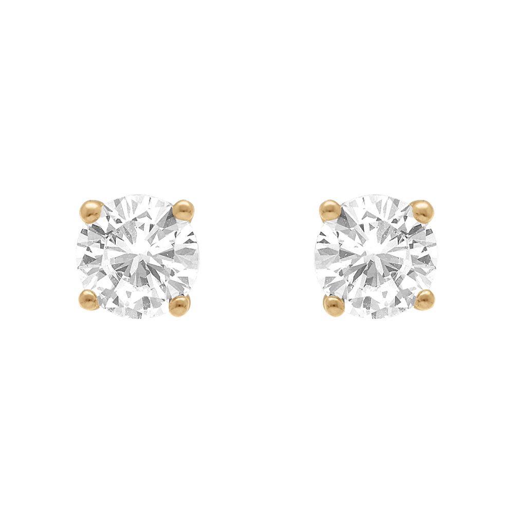 Boucles d'oreille tige solitaire en plaqué or oxyde blanc serti 4 griffes 6mm