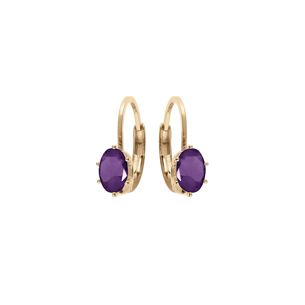 Boucles d'oreille en plaqué or oxyde violet serti, fermoir dormeuse