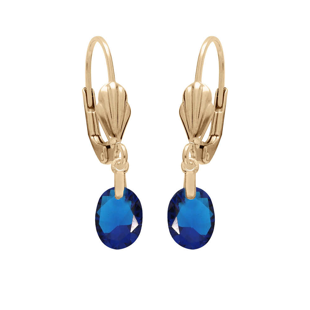 Boucles d'oreille en plaqué or goutte oxyde faceté bleu foncé et fermoir dormeuse