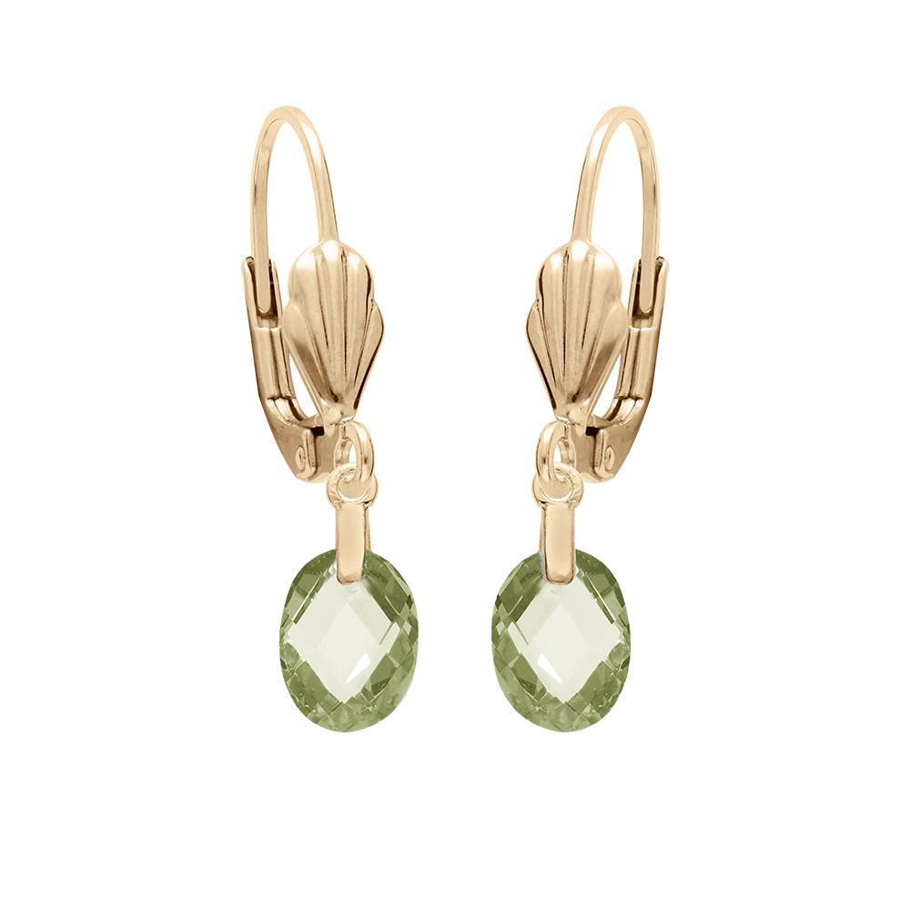 Boucles d'oreille en plaqué or goutte oxyde faceté vert olive et fermoir dormeuse
