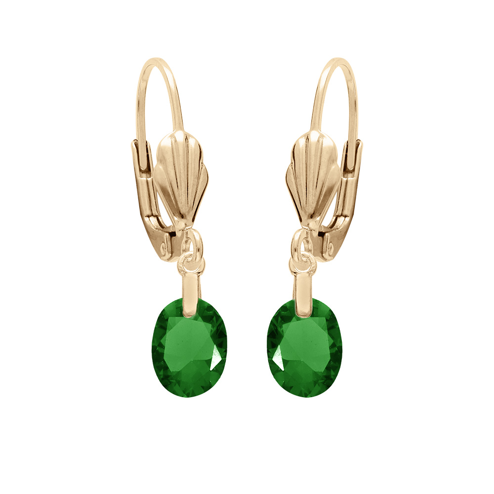 Boucles d'oreille en plaqué or goutte oxyde faceté vert foncé et fermoir dormeuse