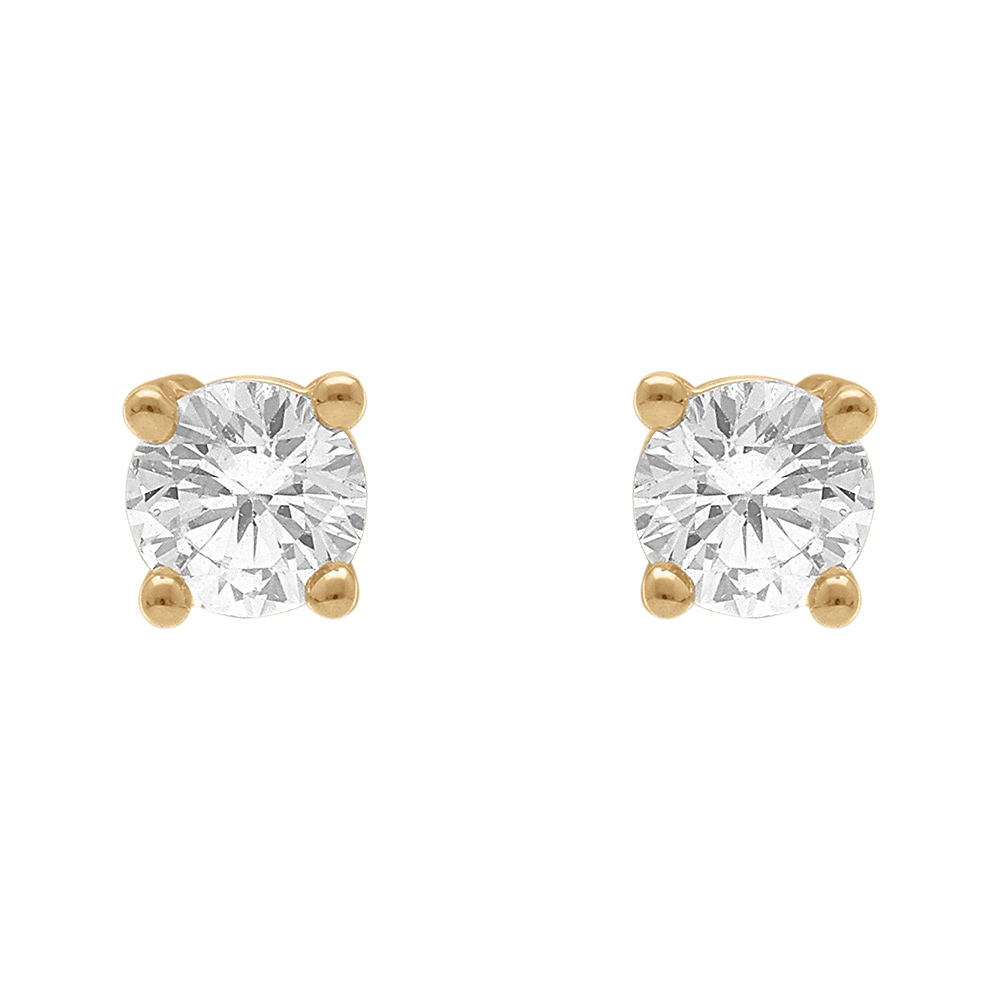 Boucles d'oreilles en plaqué or solitaire oxyde rond serti 4 griffes et fermoir poussette