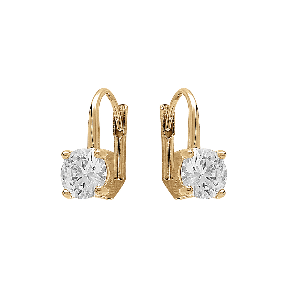 Boucles d'oreilles en plaqué or solitaire oxyde rond blanc 6 mm serti 4 griffes et fermoir dormeuse
