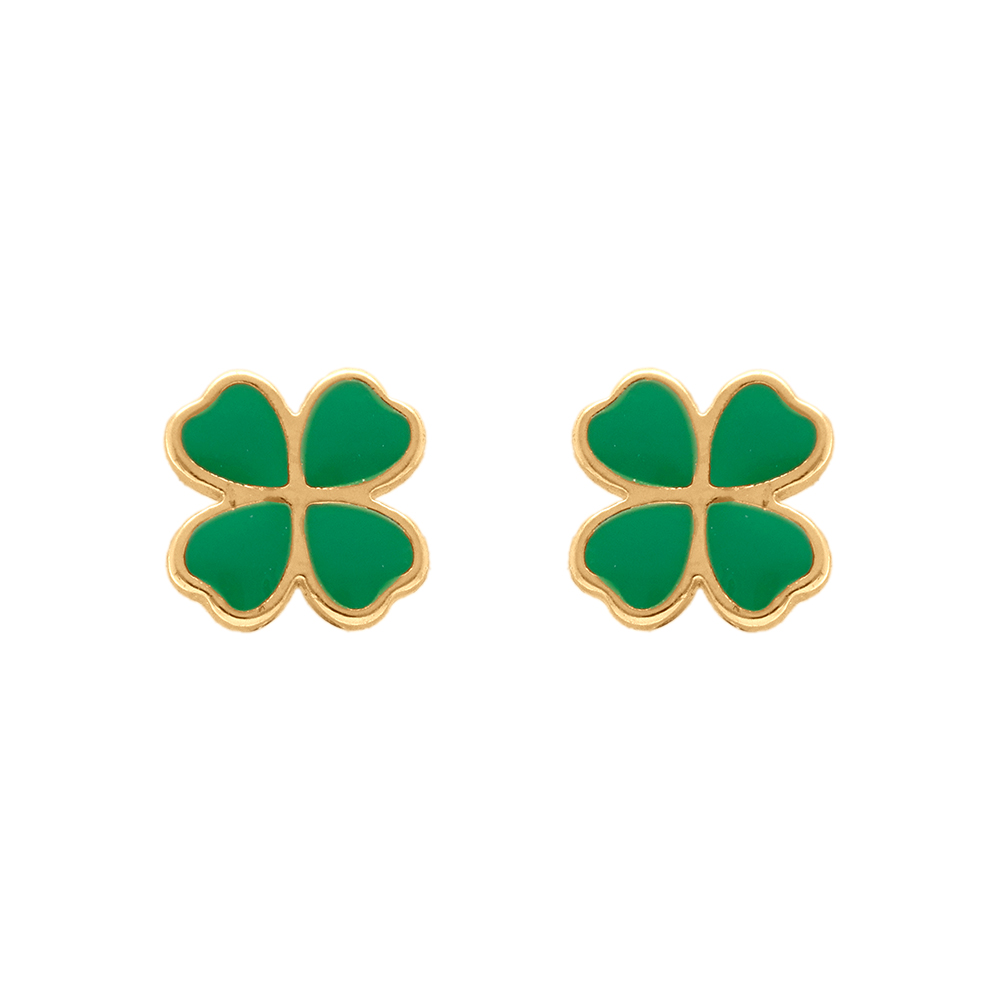 Boucles d'oreille tige en plaqué or trèfle vert