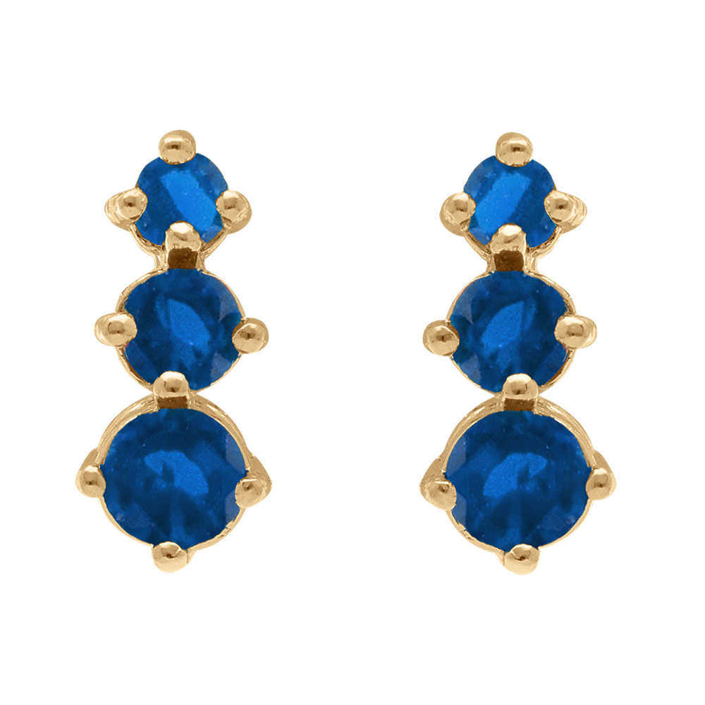 Boucles d'oreille tige en plaqué or trois oxydes bleus