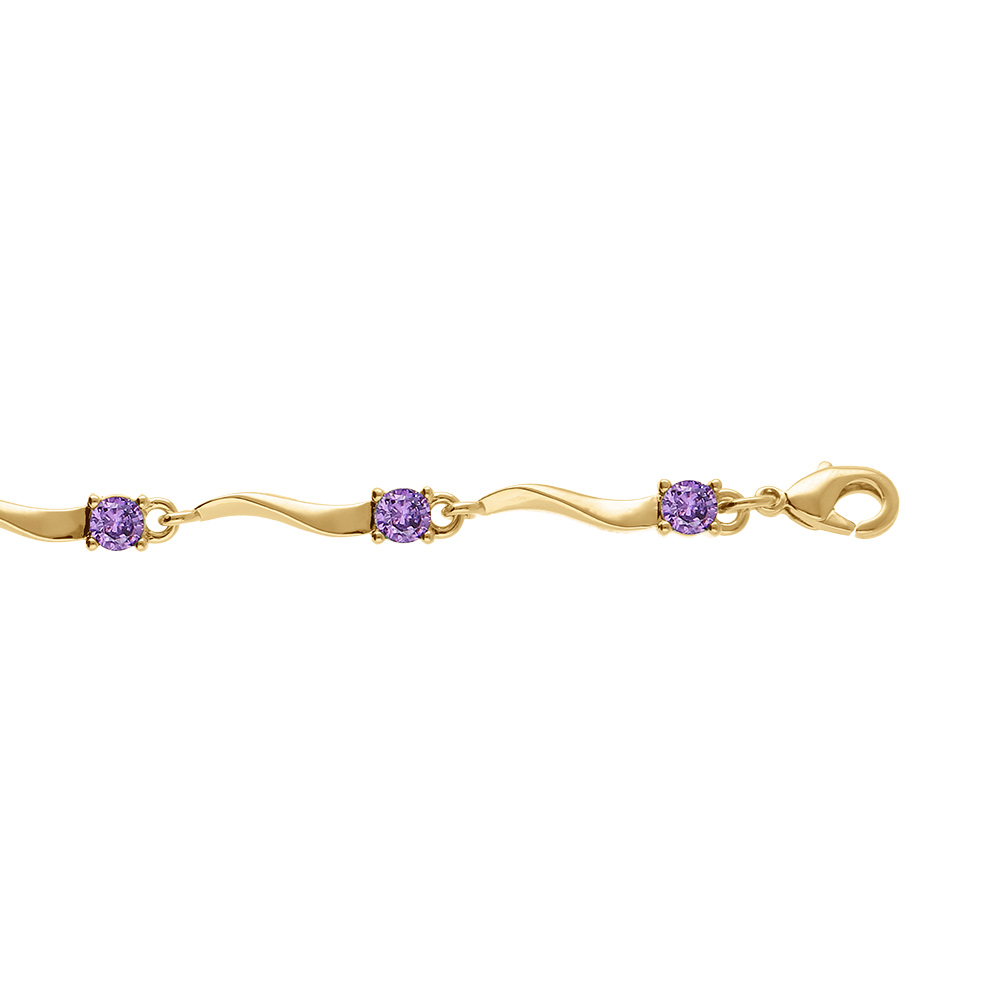 Bracelet en plaqué or vague avec oxydes violettes 17+3cm