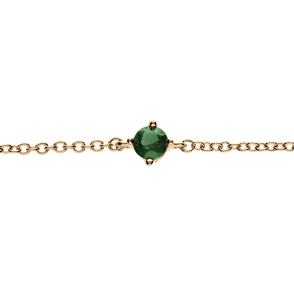 Bracelet en plaqué or solitaire oxyde vert 4mm 16+2cm