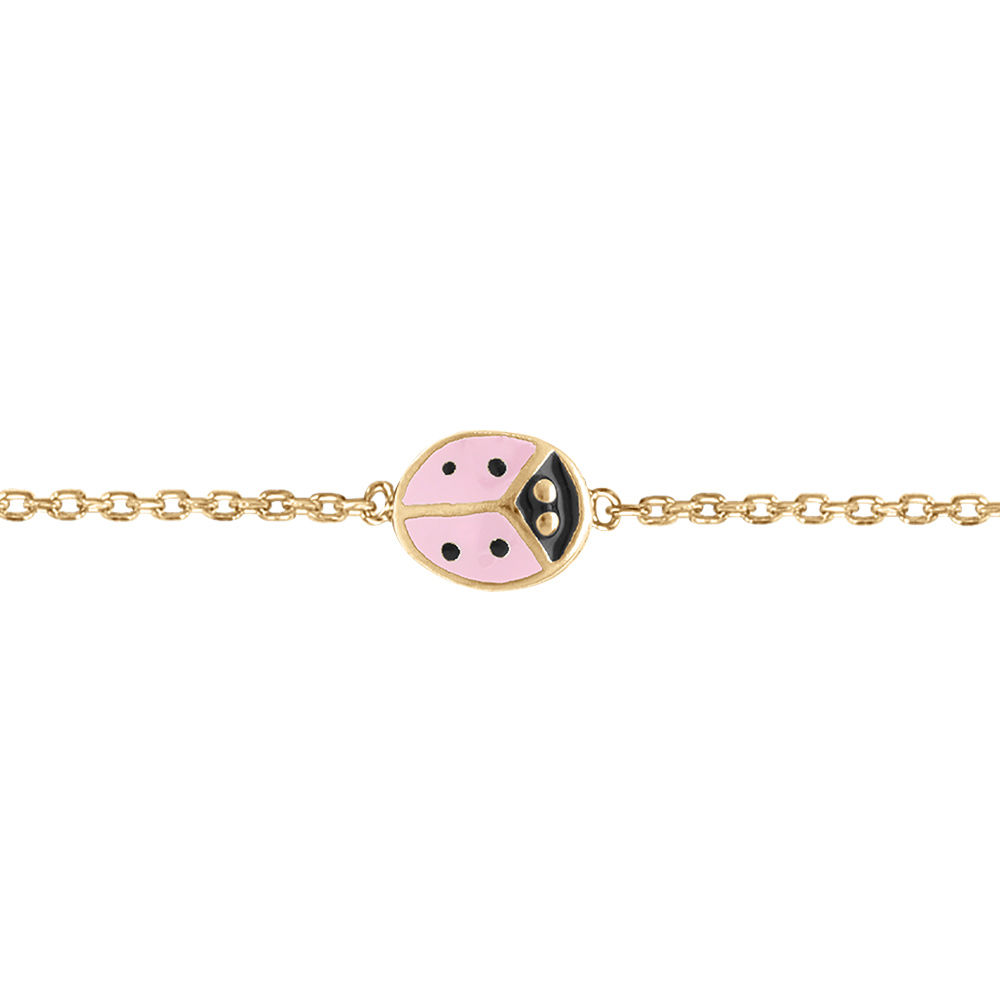 Bracelet en plaqué or coccinelle rose -14+2cm
