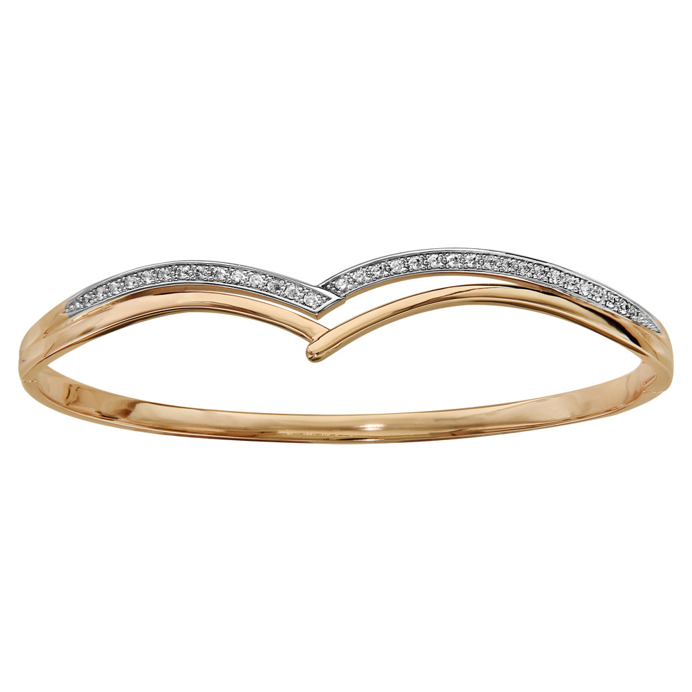 Bracelet jonc en plaqué or articulé forme pointe avec oxydes blancs sertis