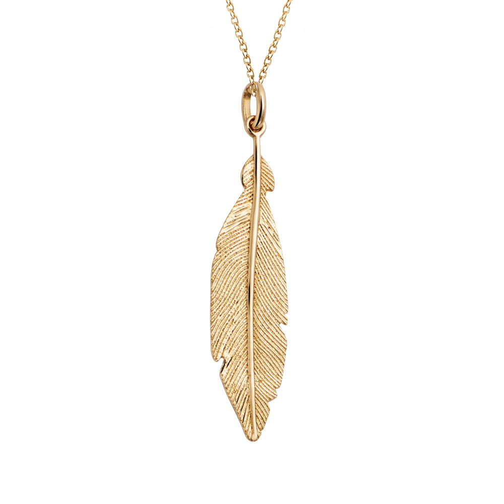 Collier plaqué or pendentif plume - longueur 40+4cm
