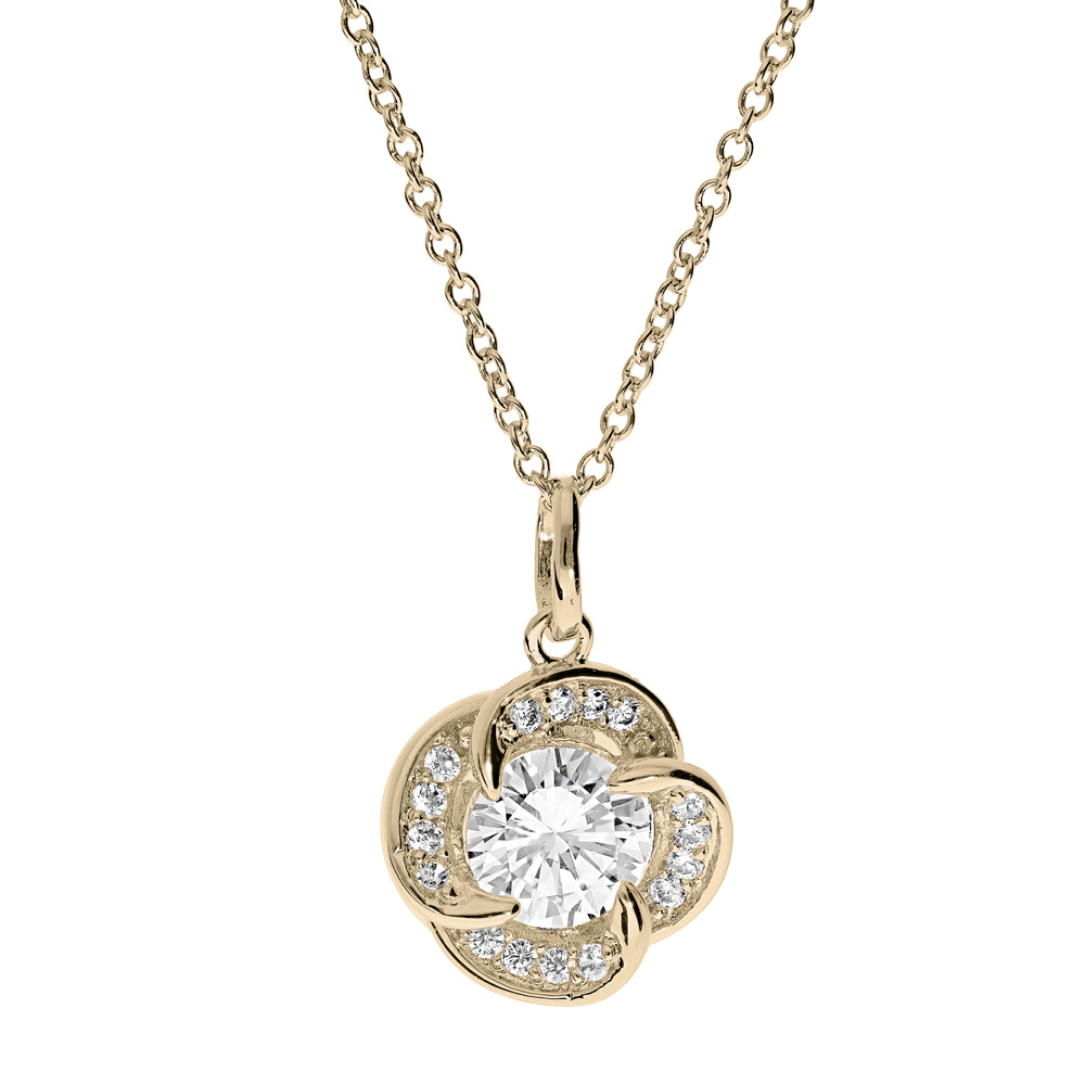 Collier en plaqué or chaîne avec pendentif noeud d'amour d'oxydes blancs 40+4cm