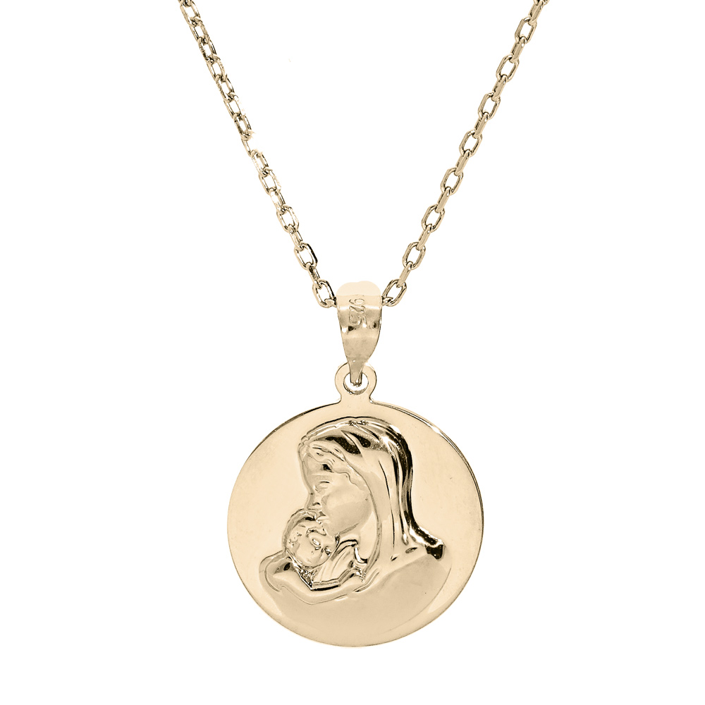 Collier en plaqué or chaîne avec pendentif médaille Vierge en relief 40+5cm Collier en plaqué or chaîne avec pendentif médaille Vierge en relief 40+5cm
