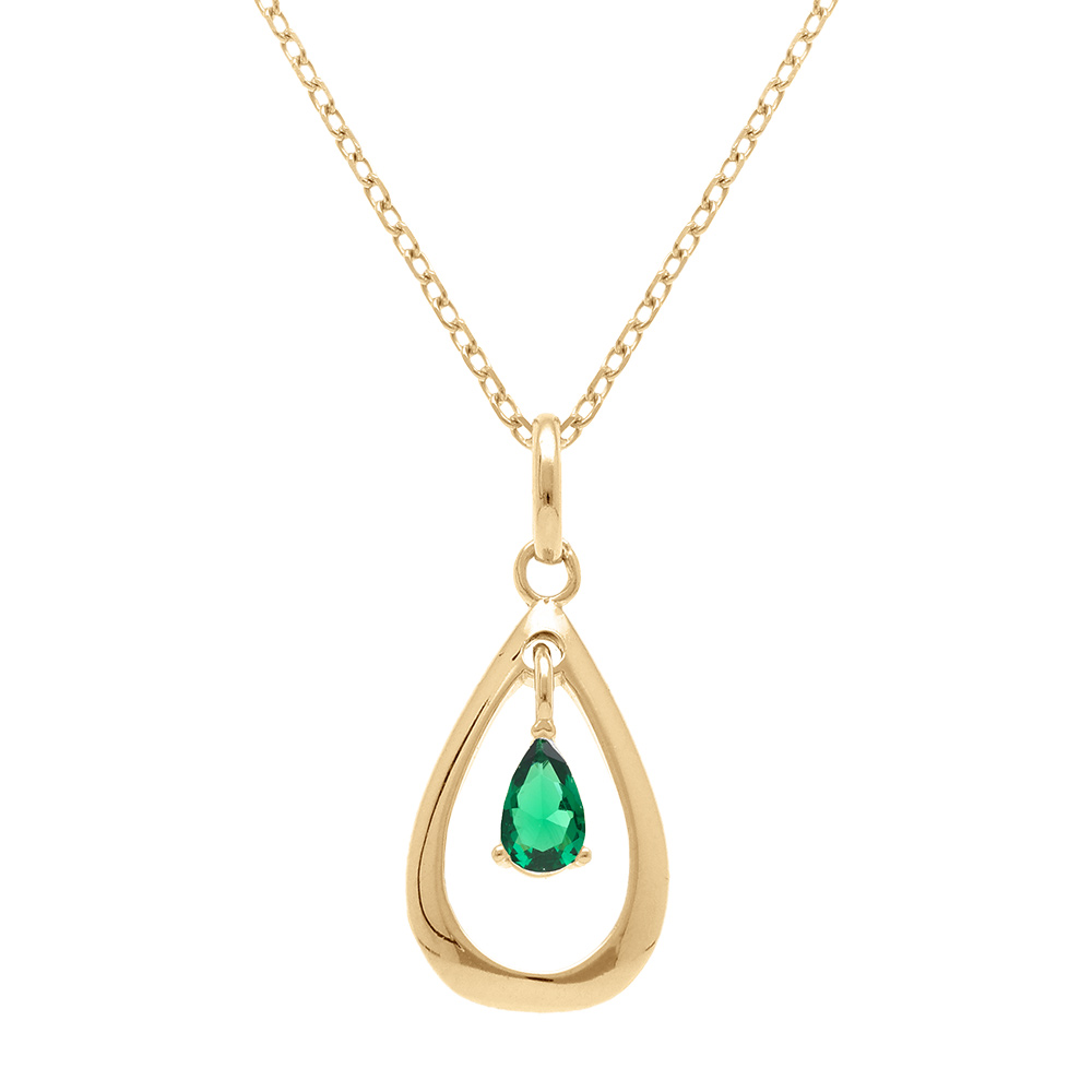 Collier plaqué or goutte ovale 15mm avec oxyde vert - 42+3cm