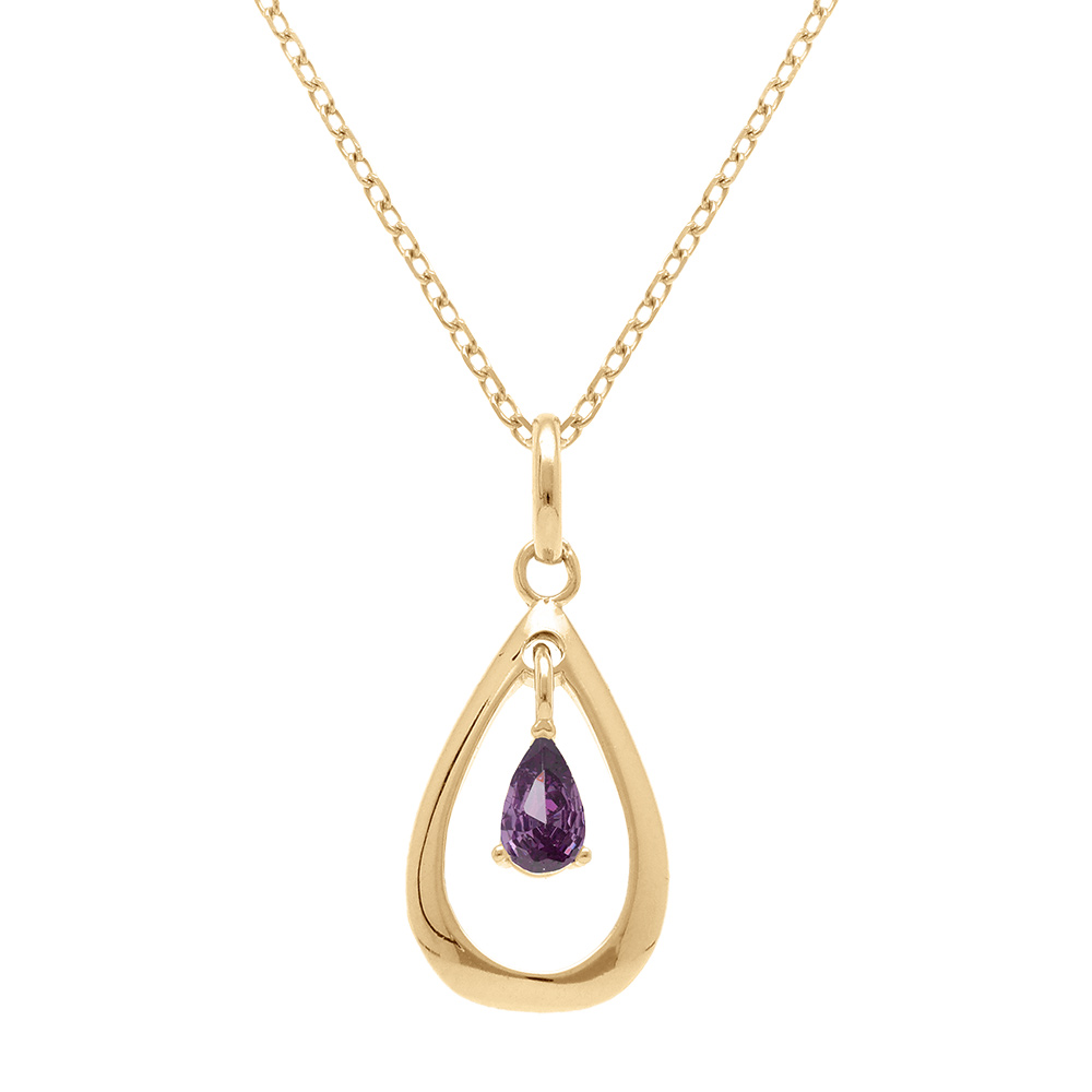 Collier en plaqué or goutte ovale 15mm avec oxyde violet - 42+3cm