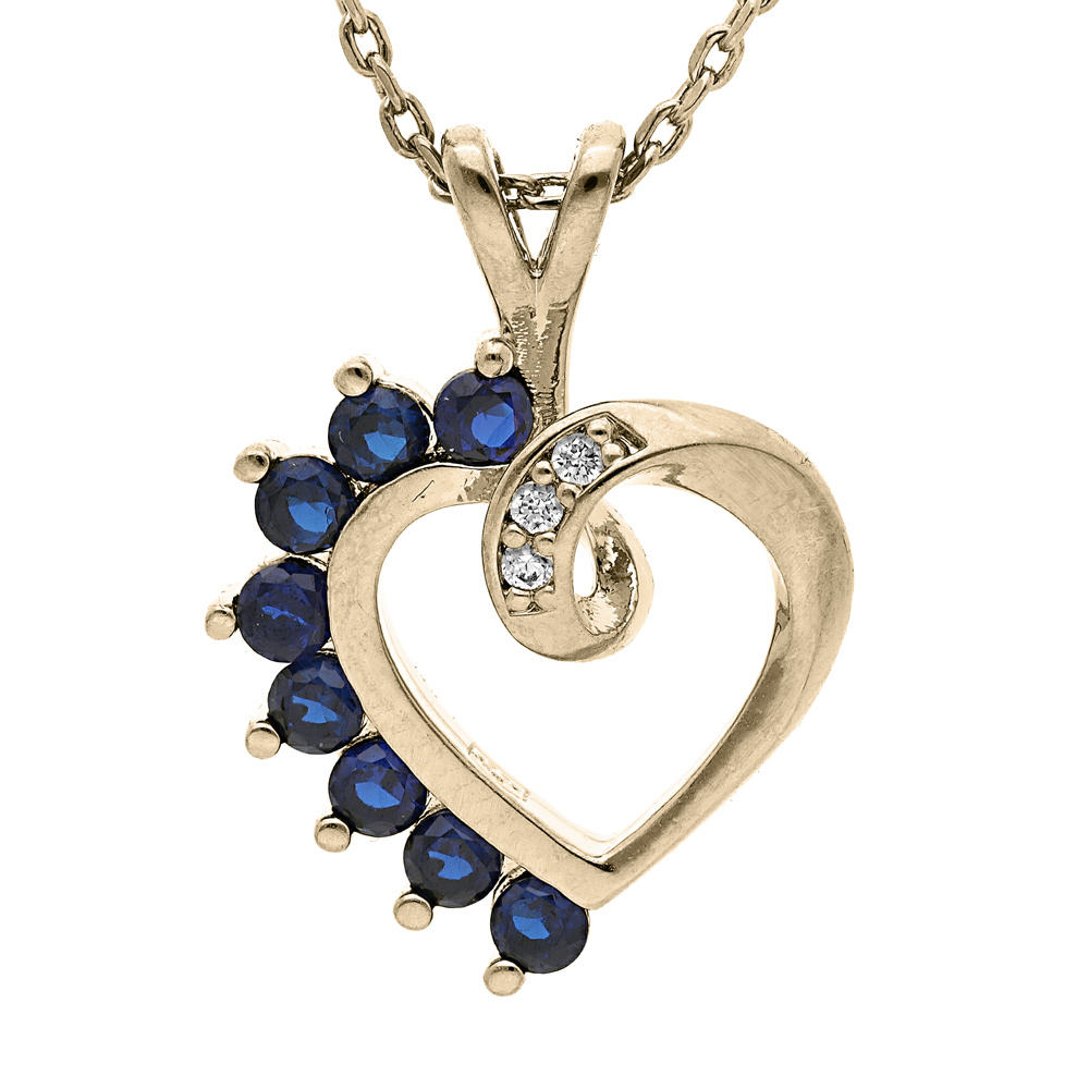 Collier en plaqué or chaîne avec pendentif coeur oxydes blancs et oxydes bleus 40+5cm