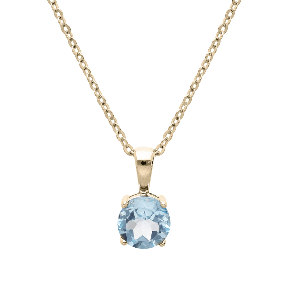 Collier en plaqué or chaîne avec pendentif pierre véritable Topaze bleu 6,5mm 42+3cm