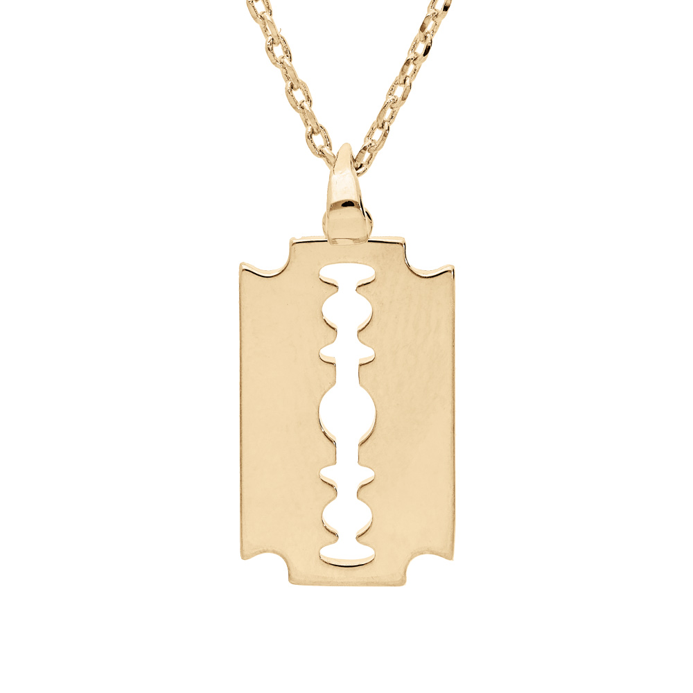 Collier en plaqué or chaîne avec pendentif lame de rasoir 40+5cm