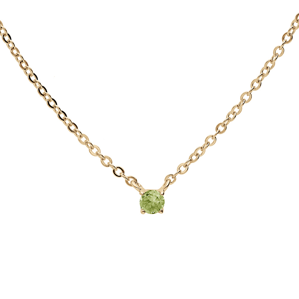 Collier en plaqué or chaîne avec pendentif pierre véritable Péridot 3mm 38+5cm