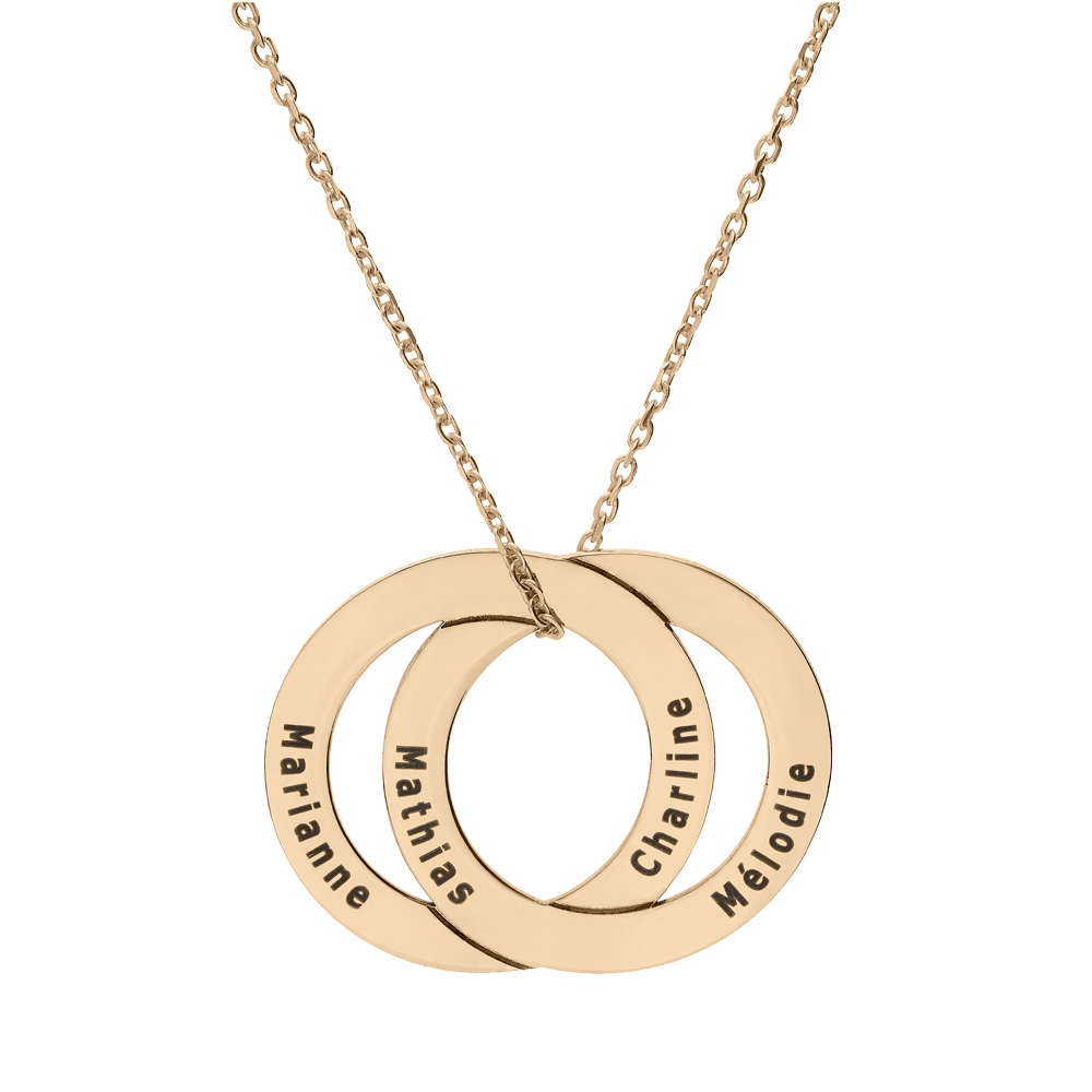 Collier en plaqué or chaîne avec pendentif anneaux fixés à graver 40+5cm
