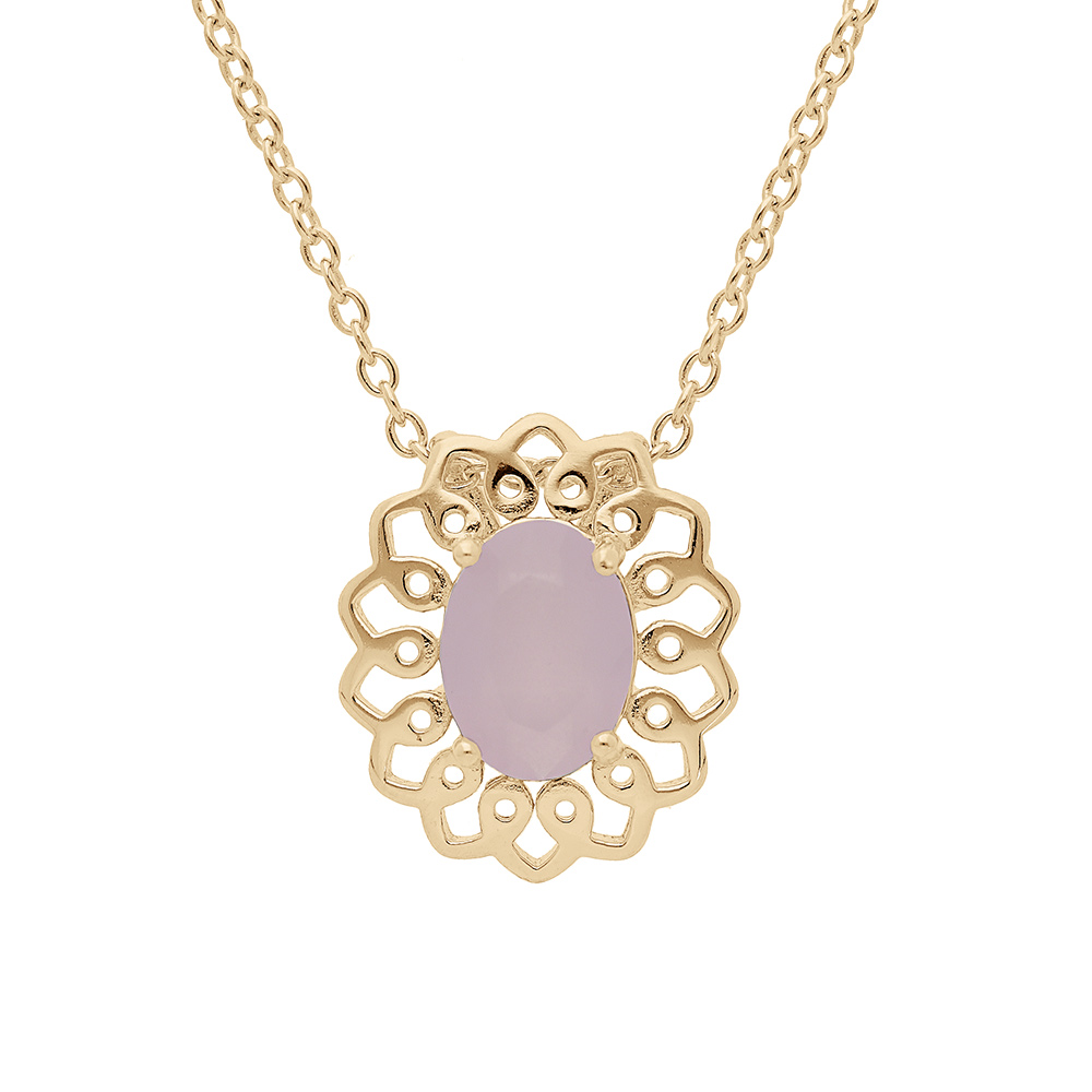 Collier en plaqué or chaîne avec pendentif fleur et pierre rose 42+3cm
