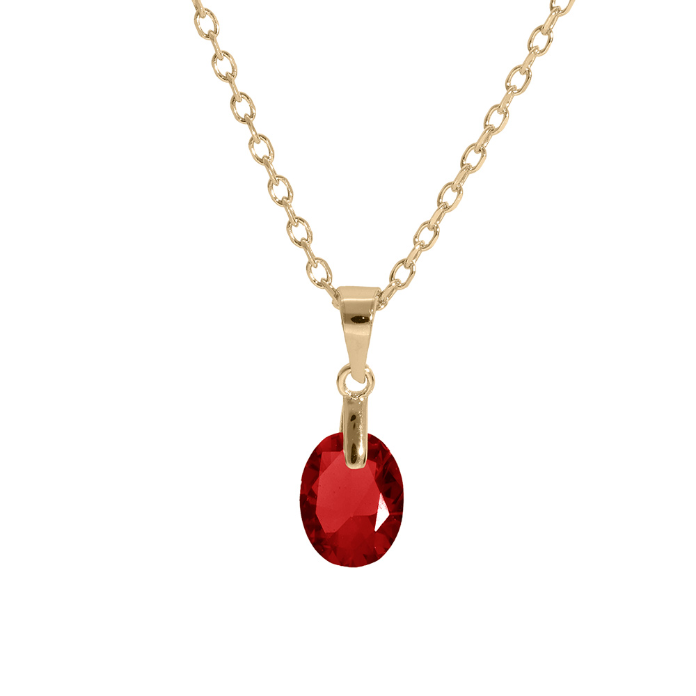 Collier en plaqué or chaîne avec pendentif goutte oxyde grenat faceté 40+5cm