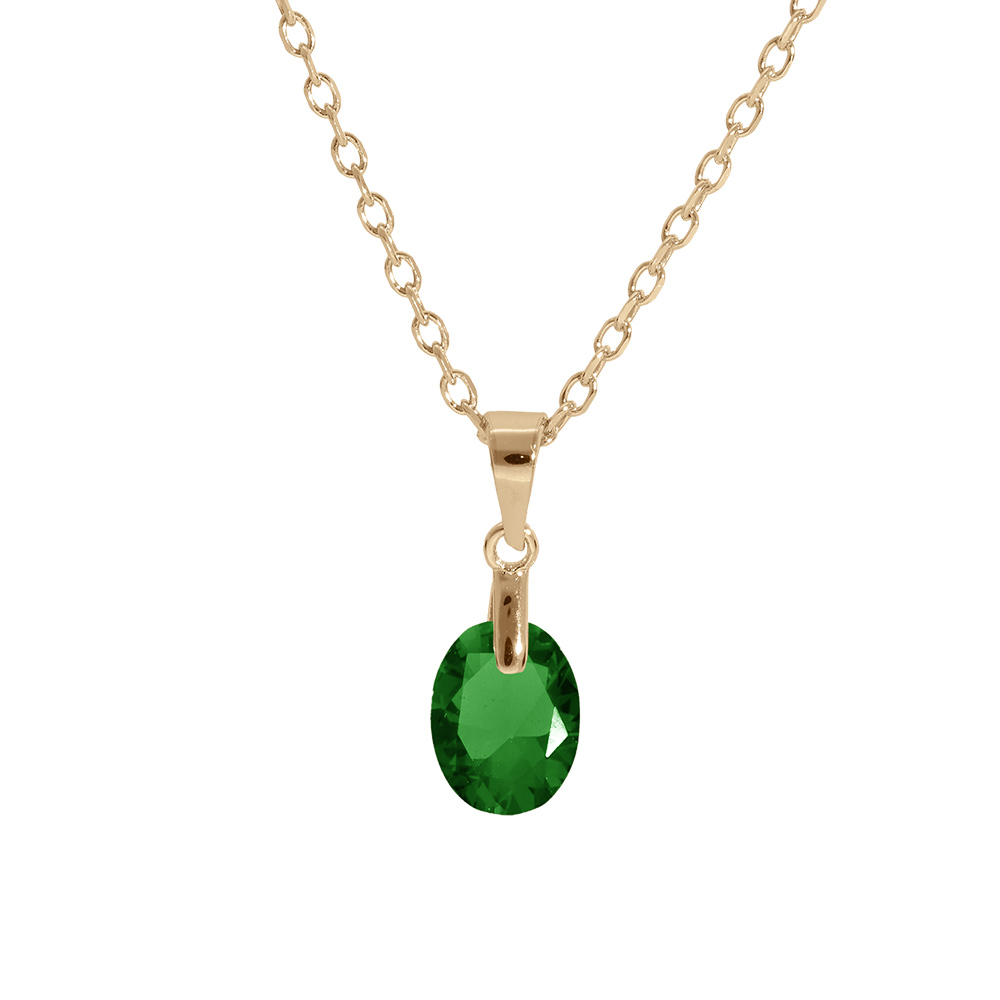 Collier en plaqué or chaîne avec pendentif goutte oxyde vert foncé faceté 40+5cm