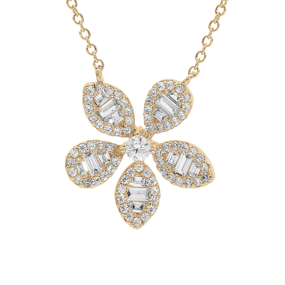 Collier en plaqué or pendentif fleur avec oxydes blancs sertis 42+3cm