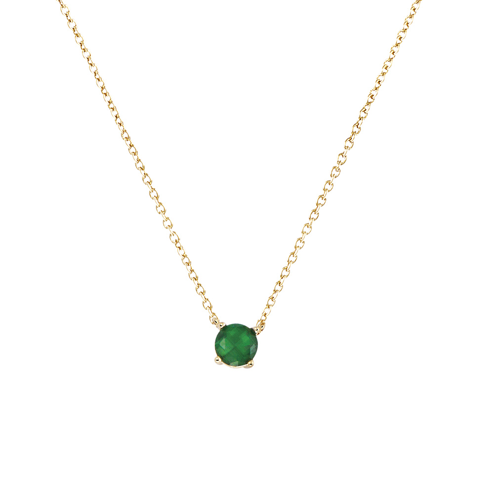 Collier en plaqué or solitaire oxyde vert 6mm 40+4cm