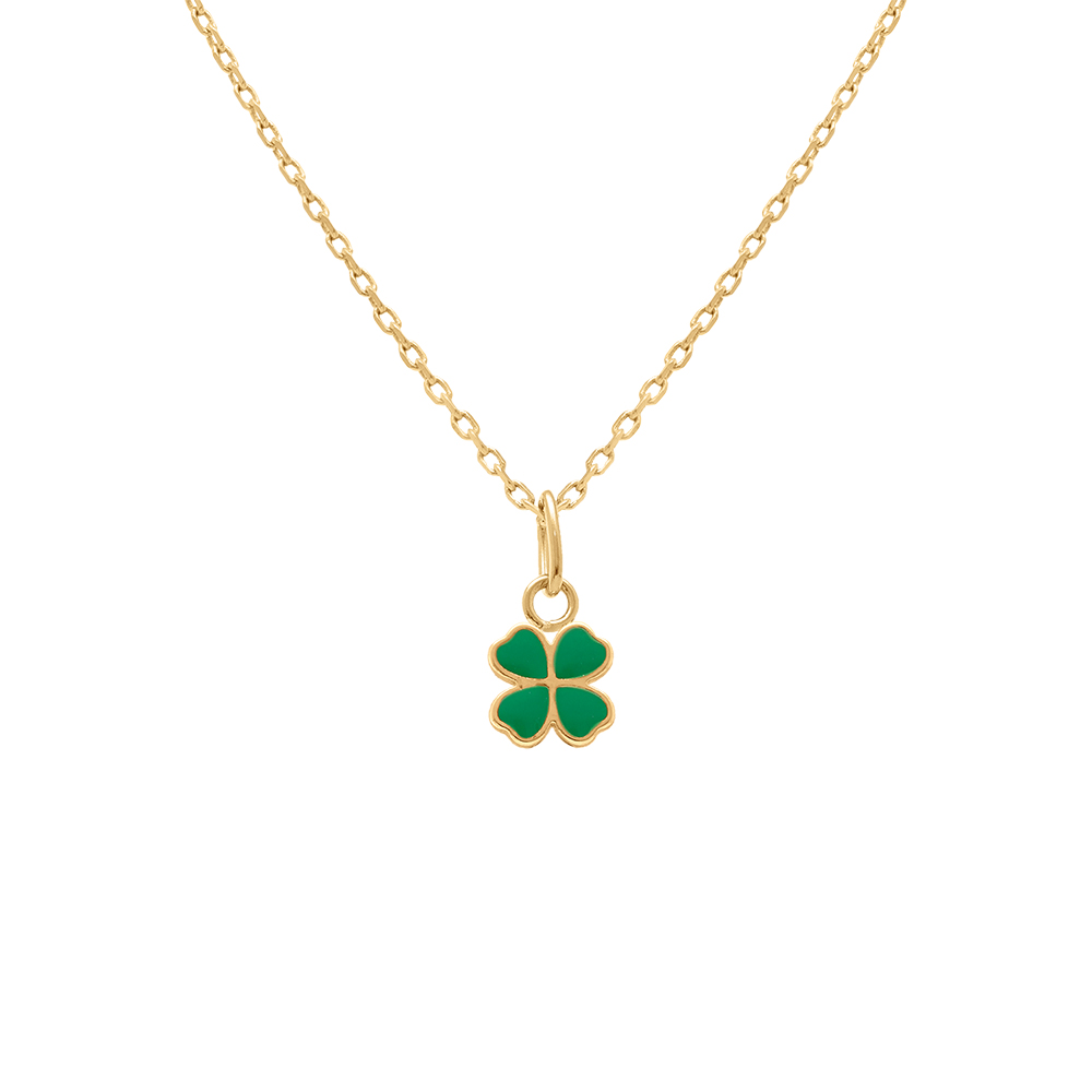 Collier en plaqué or pendentif trèfle résine verte - 35+2cm