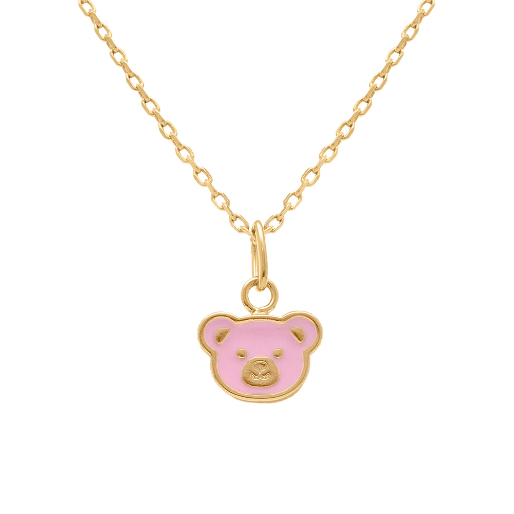 Collier en plaqué or pendentif ourson rose - 35+2cm