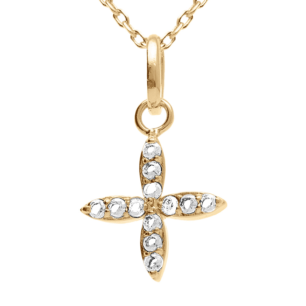 Collier en plaqué or avec pendentif croix ornée d'oxydes blancs - 38+4cm