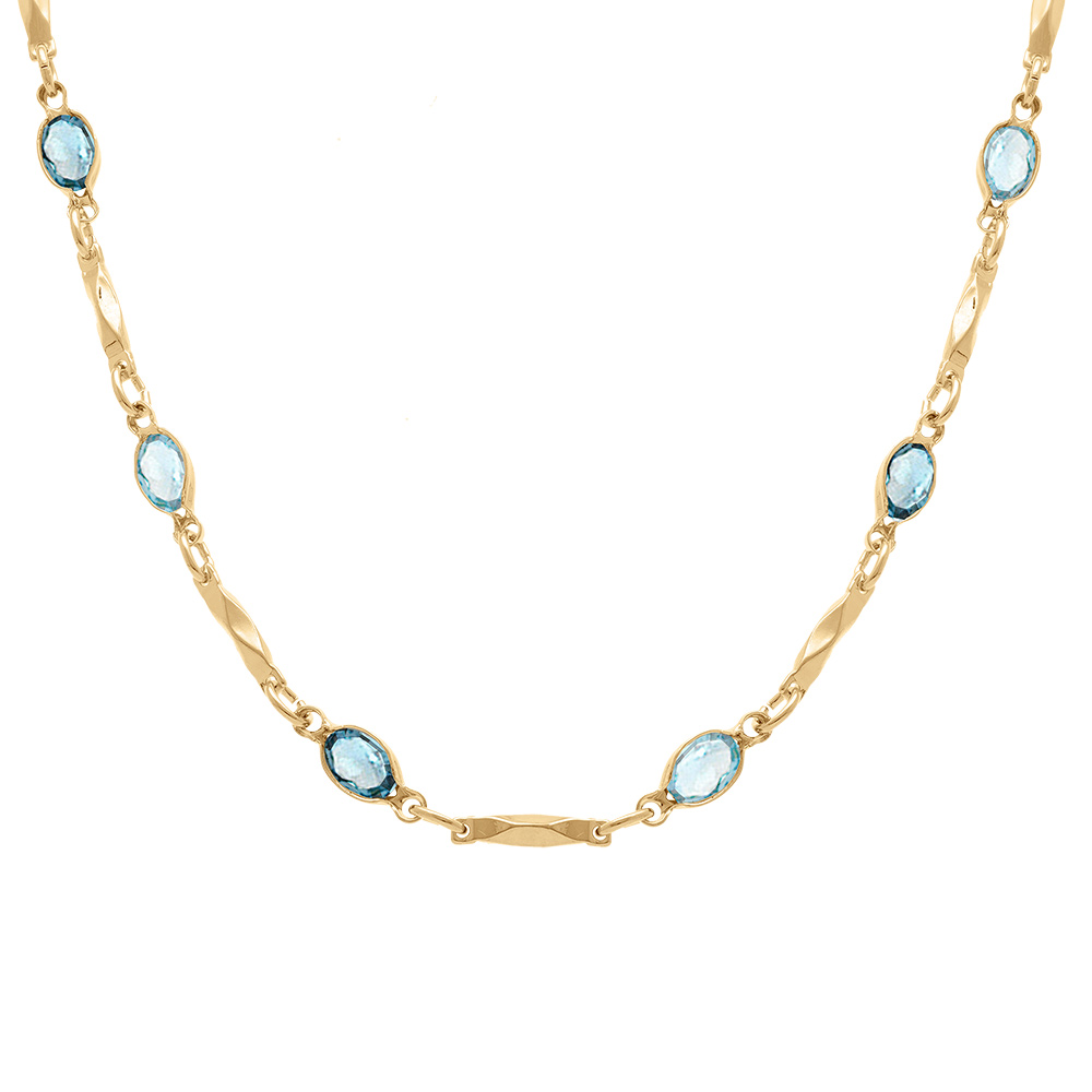 Collier en plaqué or tutti frutti navettes d'oxydes dégradé de bleu et baguettes - 40+7cm