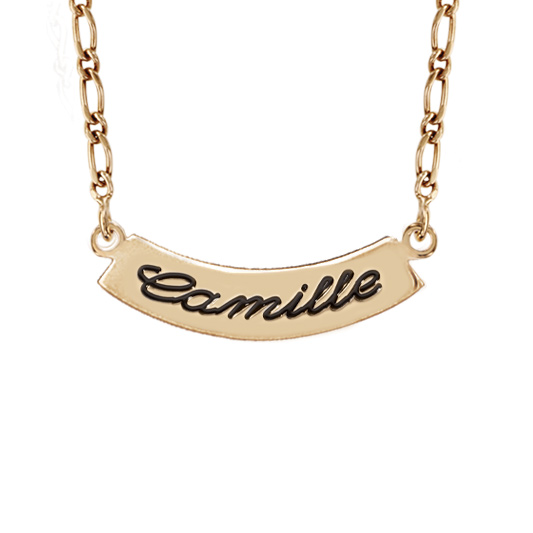 Collier en plaqué or mailles 1+1 avec plaque prénom à graver en demi lune